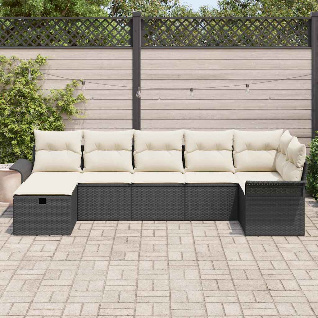 Sodo Sofų Rinkinys 7 pcs Juoda ir kreminė poliratanas