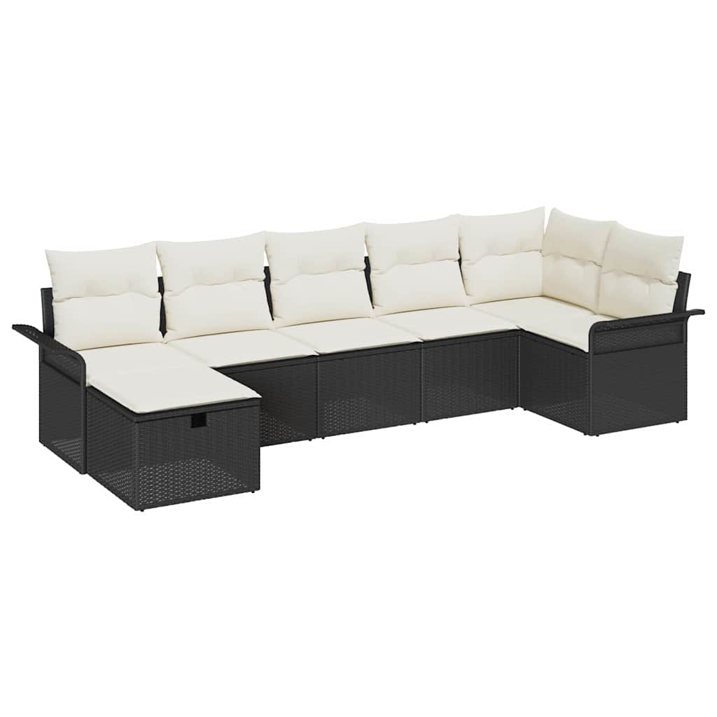 Sodo Sofų Rinkinys 7 pcs Juoda ir kreminė poliratanas