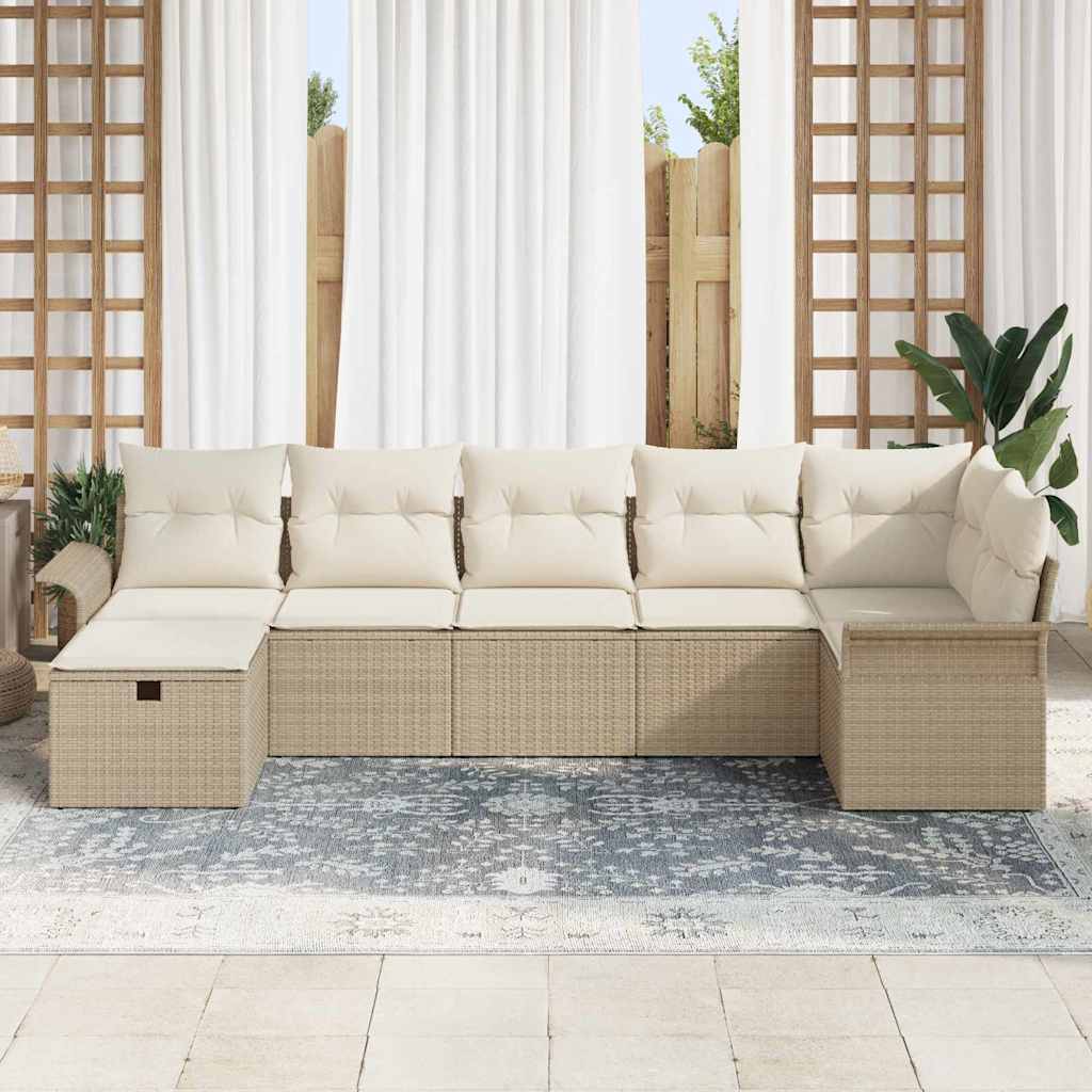 7 dalių sodo sofa rinkinys su pagalvėmis Smėlio poli ratanas