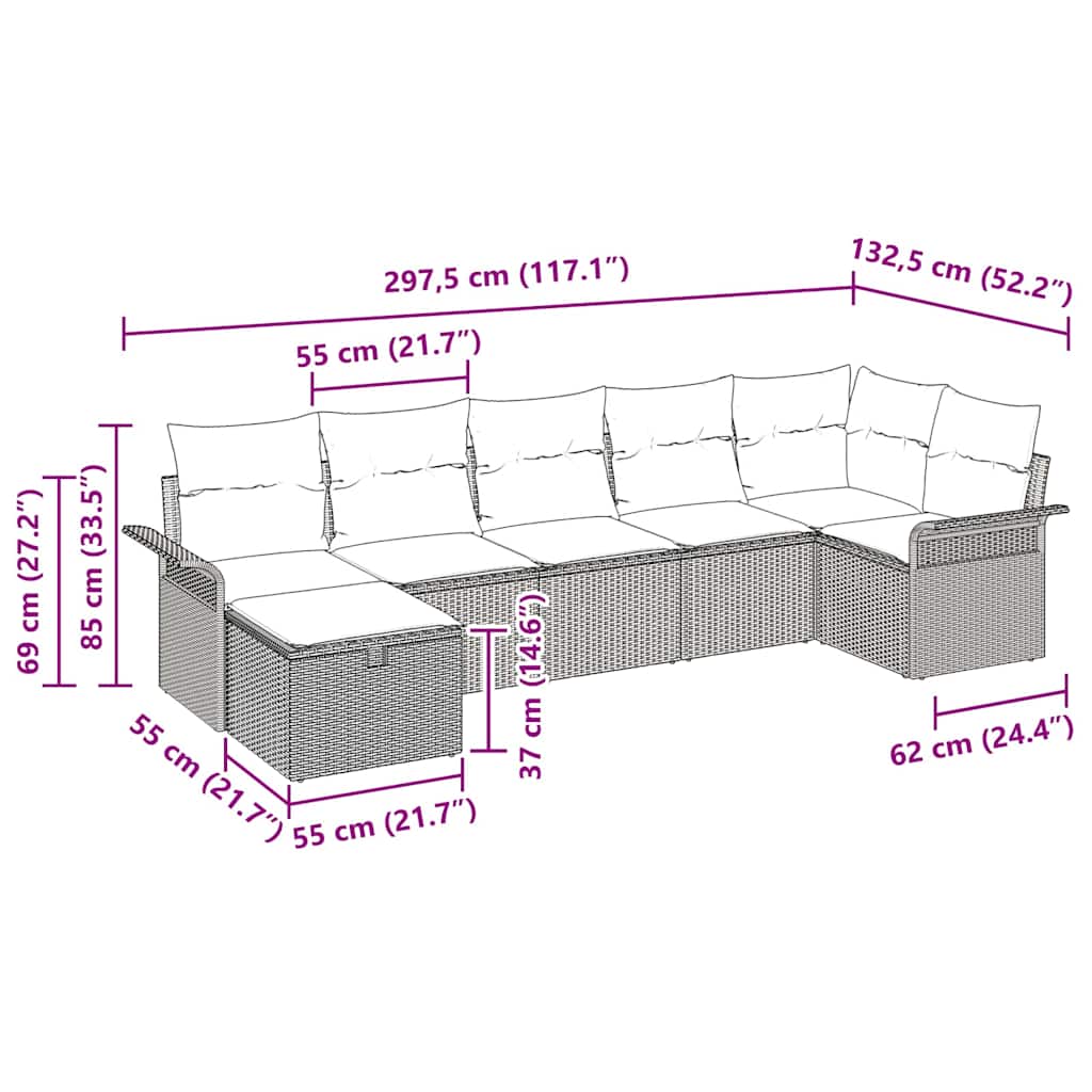 7 dalių sodo sofa rinkinys su pagalvėmis Smėlio poli ratanas