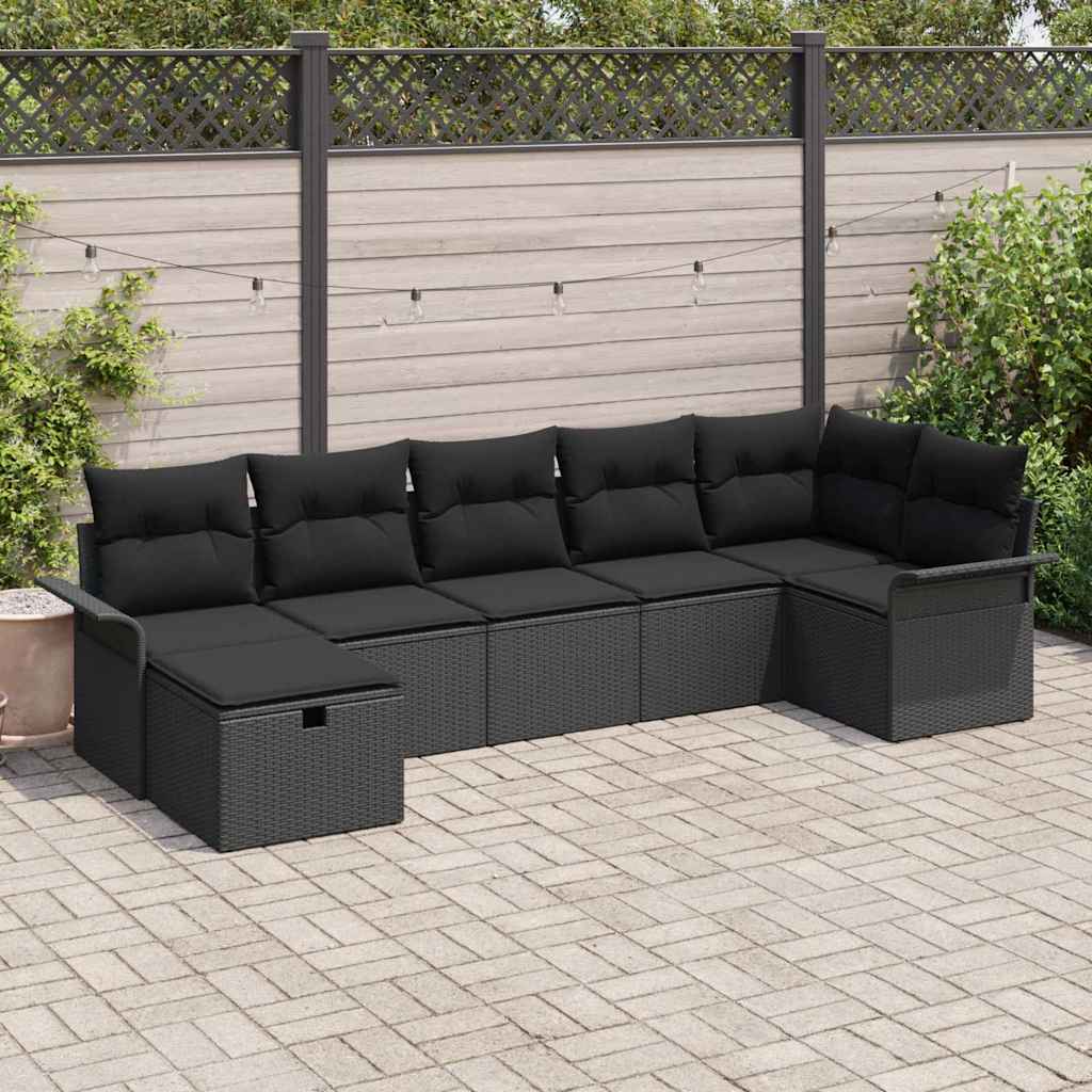 Sodo Sofų Rinkinys su pagalve 7 pcs Juoda poliratanas