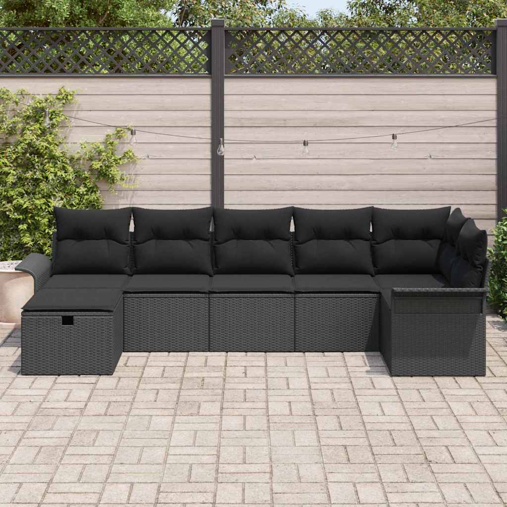 Sodo Sofų Rinkinys su pagalve 7 pcs Juoda poliratanas