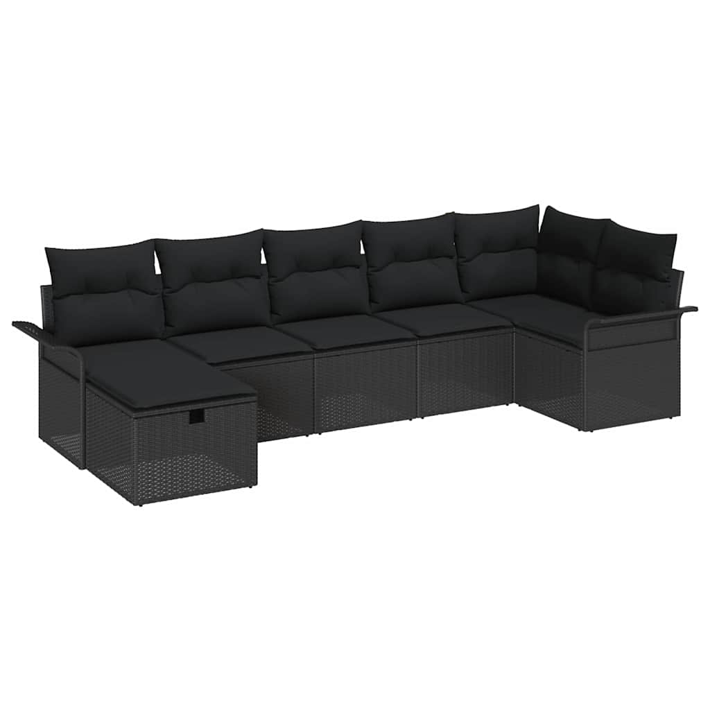 Sodo Sofų Rinkinys su pagalve 7 pcs Juoda poliratanas