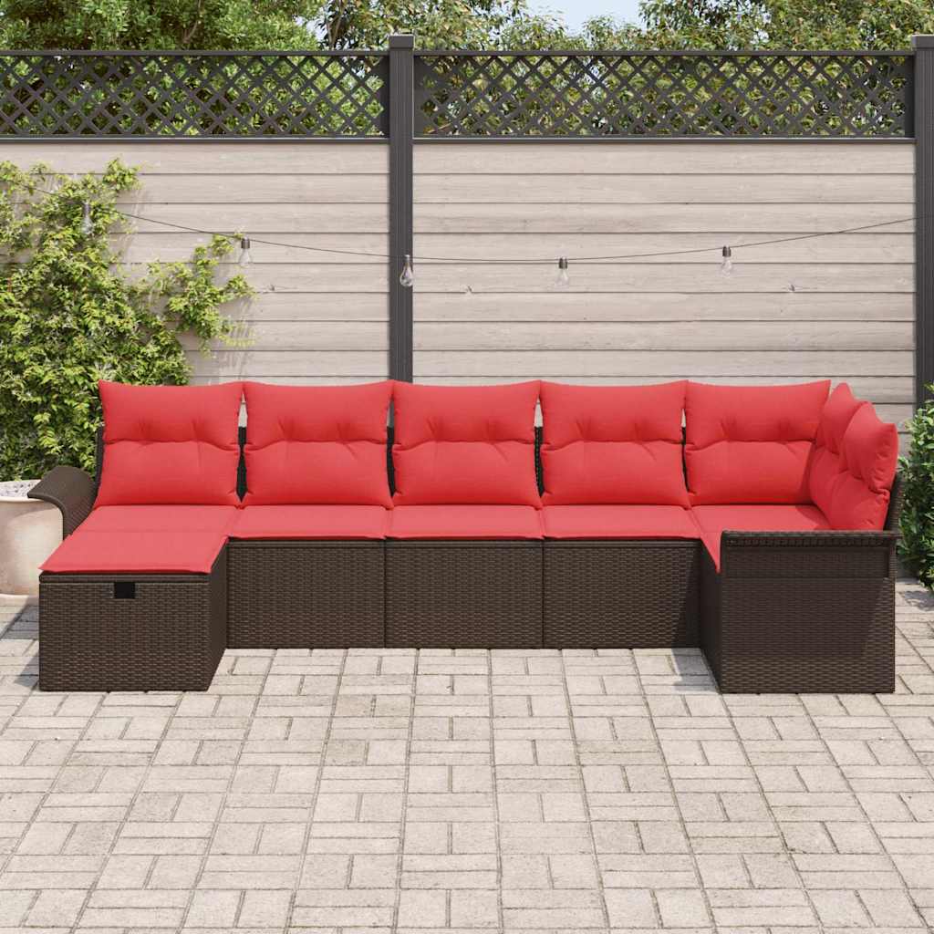 Sodo Sofų Rinkinys su pagalve 7 pcs Ruda ir raudona poliratanas