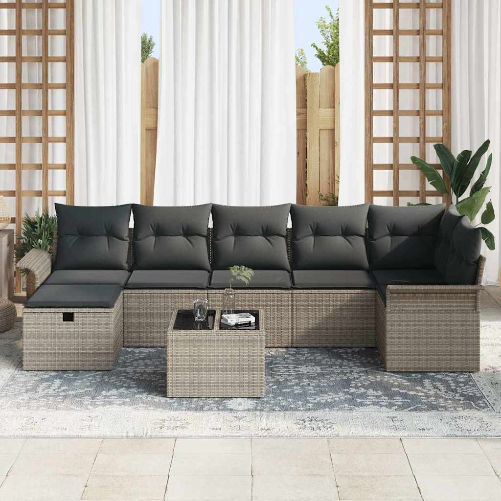 8 Dalių Sodo Sofa Rinkinys su Pagalvėmis Pilka Poli Ratanas