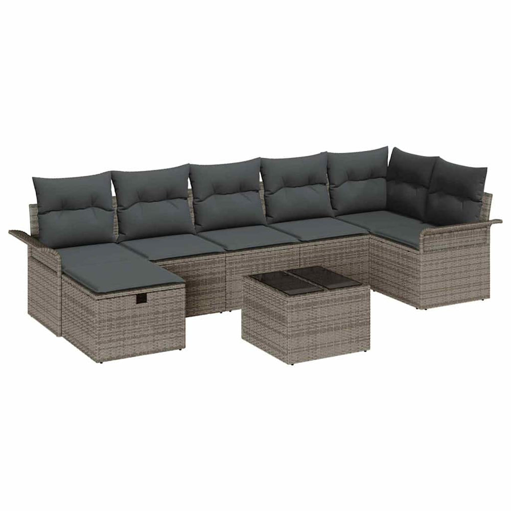 8 Dalių Sodo Sofa Rinkinys su Pagalvėmis Pilka Poli Ratanas