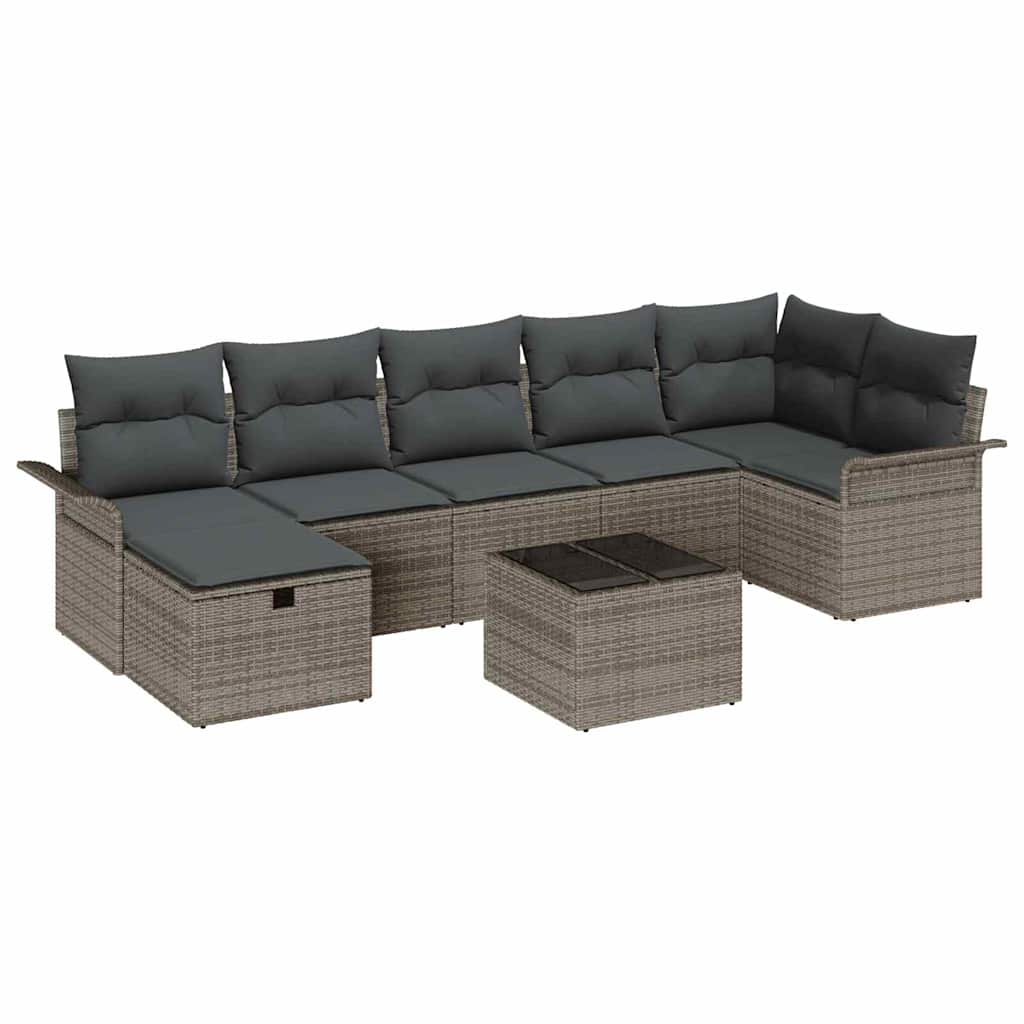 8 Dalių Sodo Sofa Rinkinys su Pagalvėmis Pilka Poli Ratanas