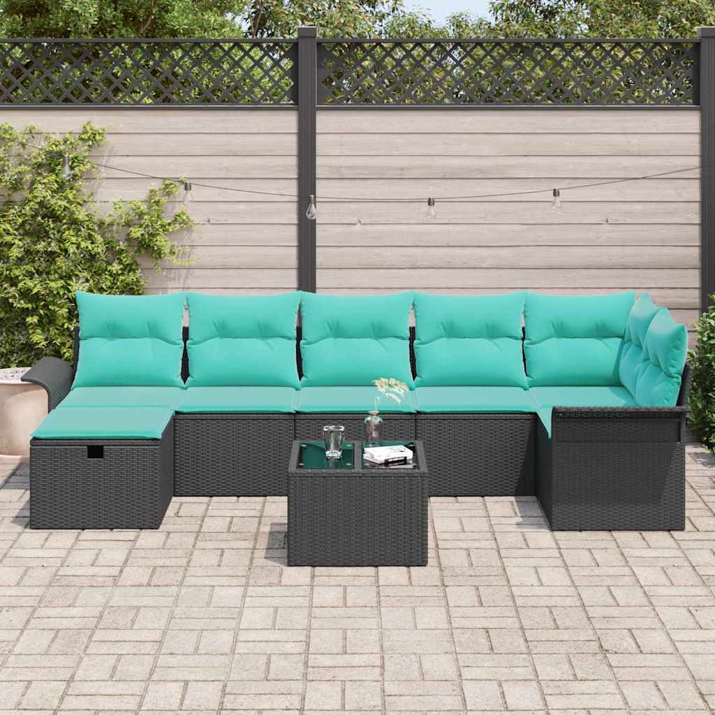 Sodo Sofų Rinkinys su pagalve 8 pcs Juoda ir turkio poliratanas