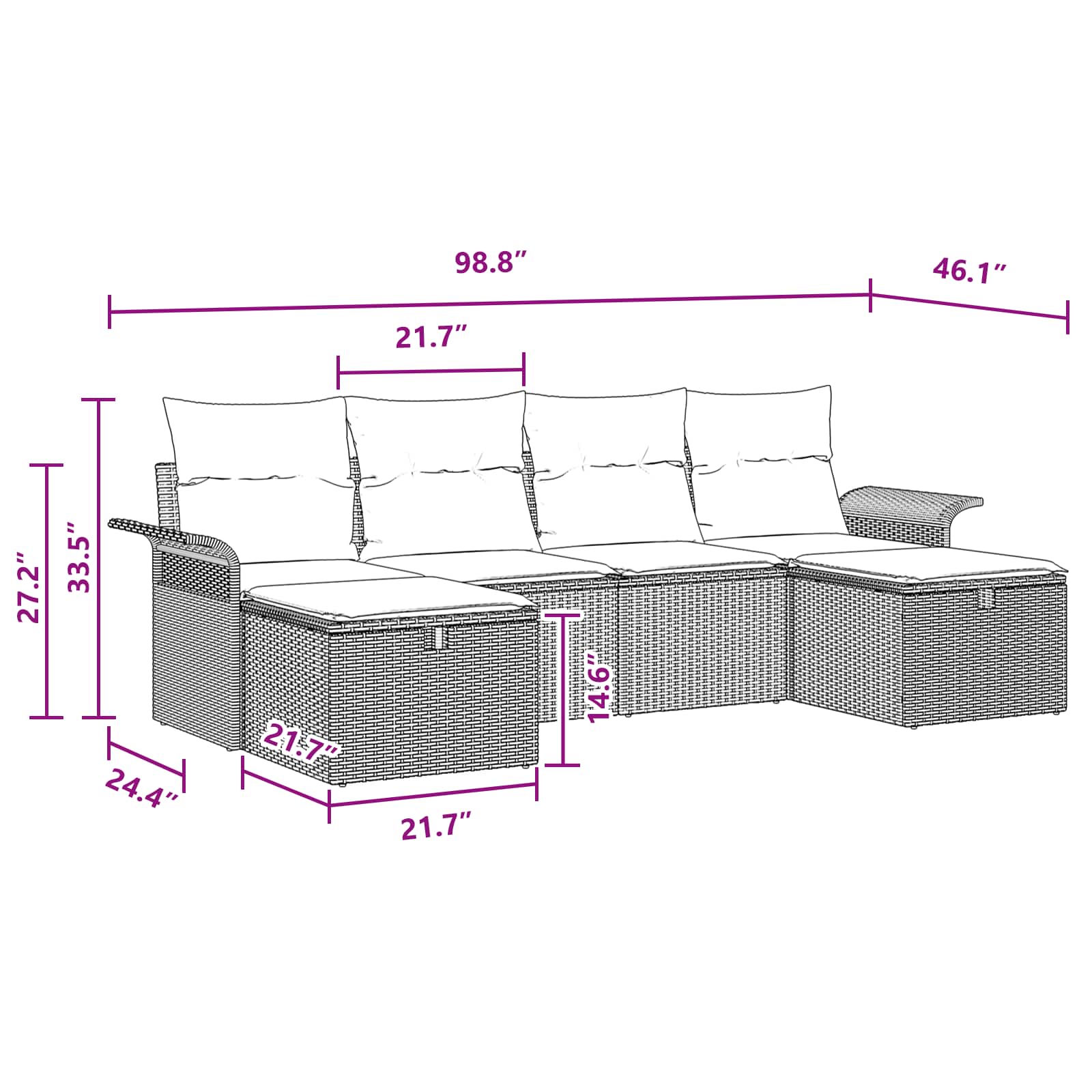 Sodo Sofų Rinkinys su pagalve 6 pcs Juoda ir turkio poliratanas