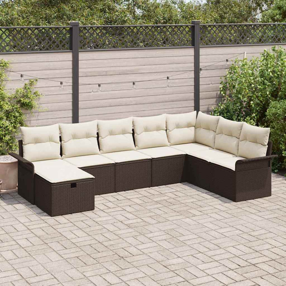 8 Vienetų Sodo Sofa Komplektas su Pagalvėlėmis Ruda Poli Ratanas
