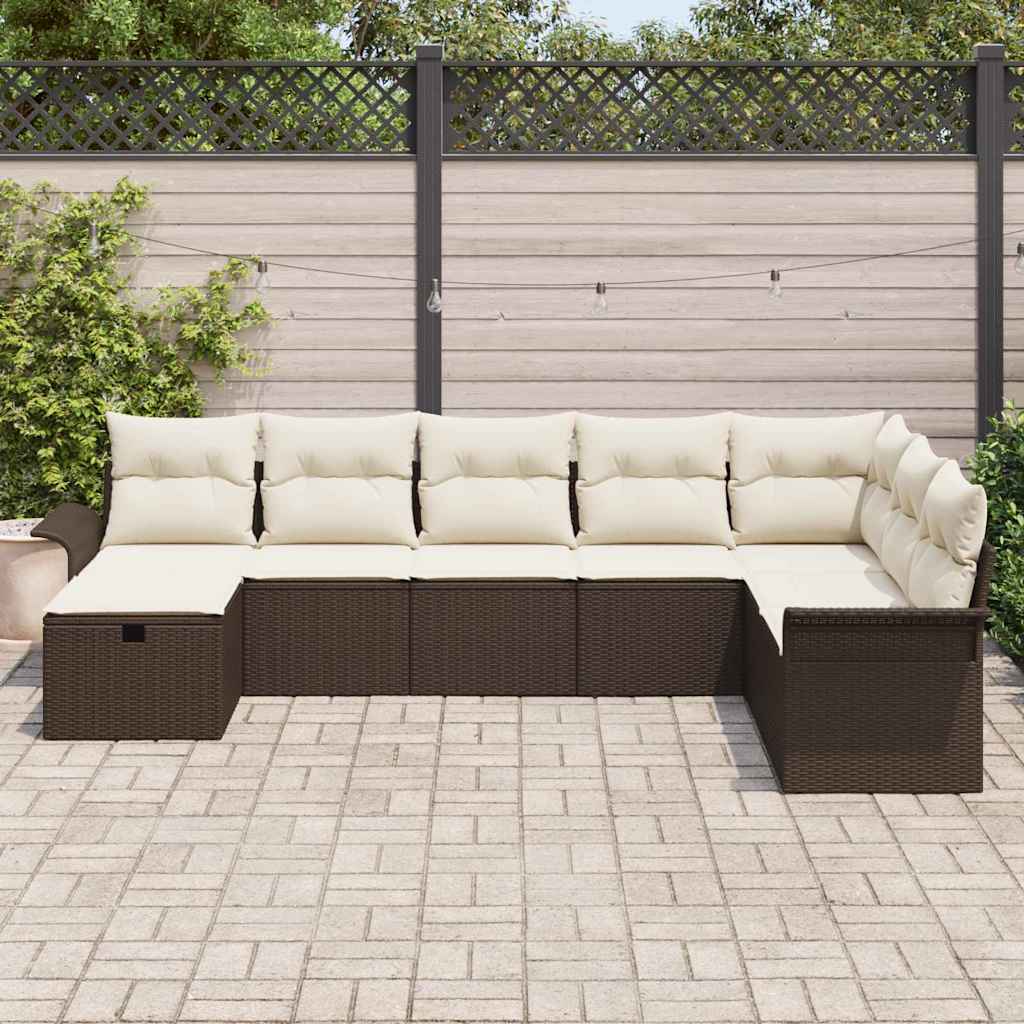 8 Vienetų Sodo Sofa Komplektas su Pagalvėlėmis Ruda Poli Ratanas