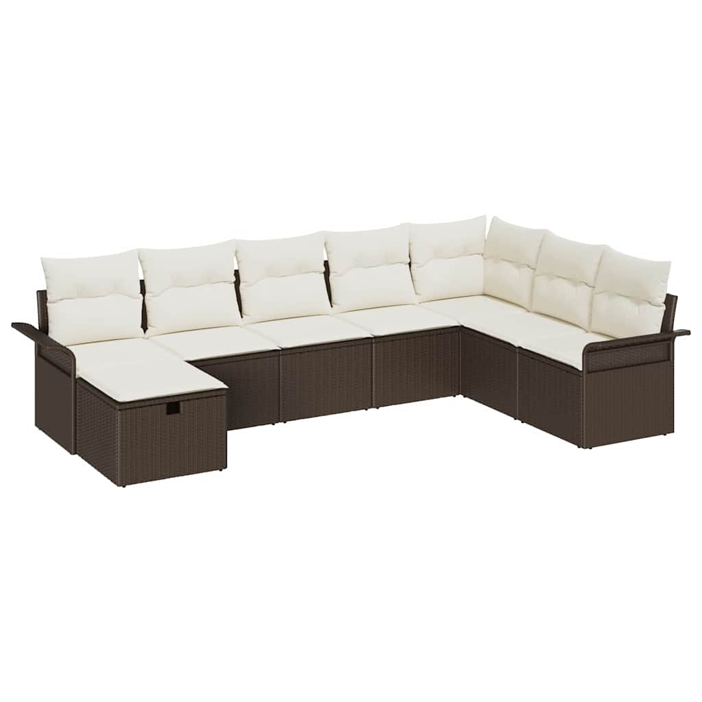 8 Vienetų Sodo Sofa Komplektas su Pagalvėlėmis Ruda Poli Ratanas