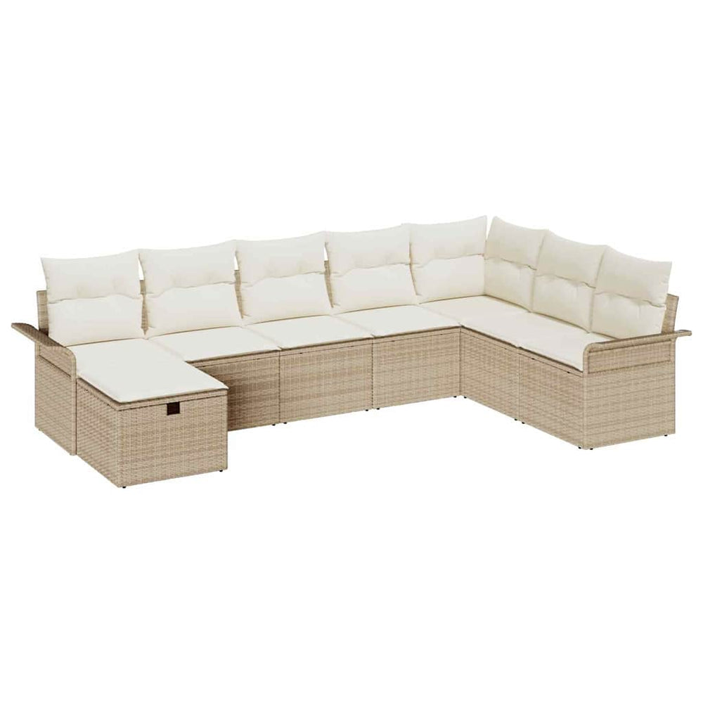8-piece garden sofa set with cushions, sand-coloured, poly rattan
