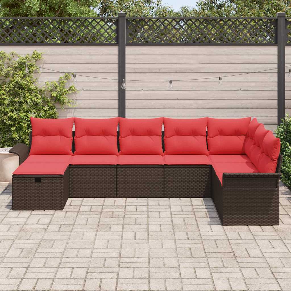 Sodo Sofų Rinkinys su pagalve 8 pcs Ruda ir raudona poliratanas