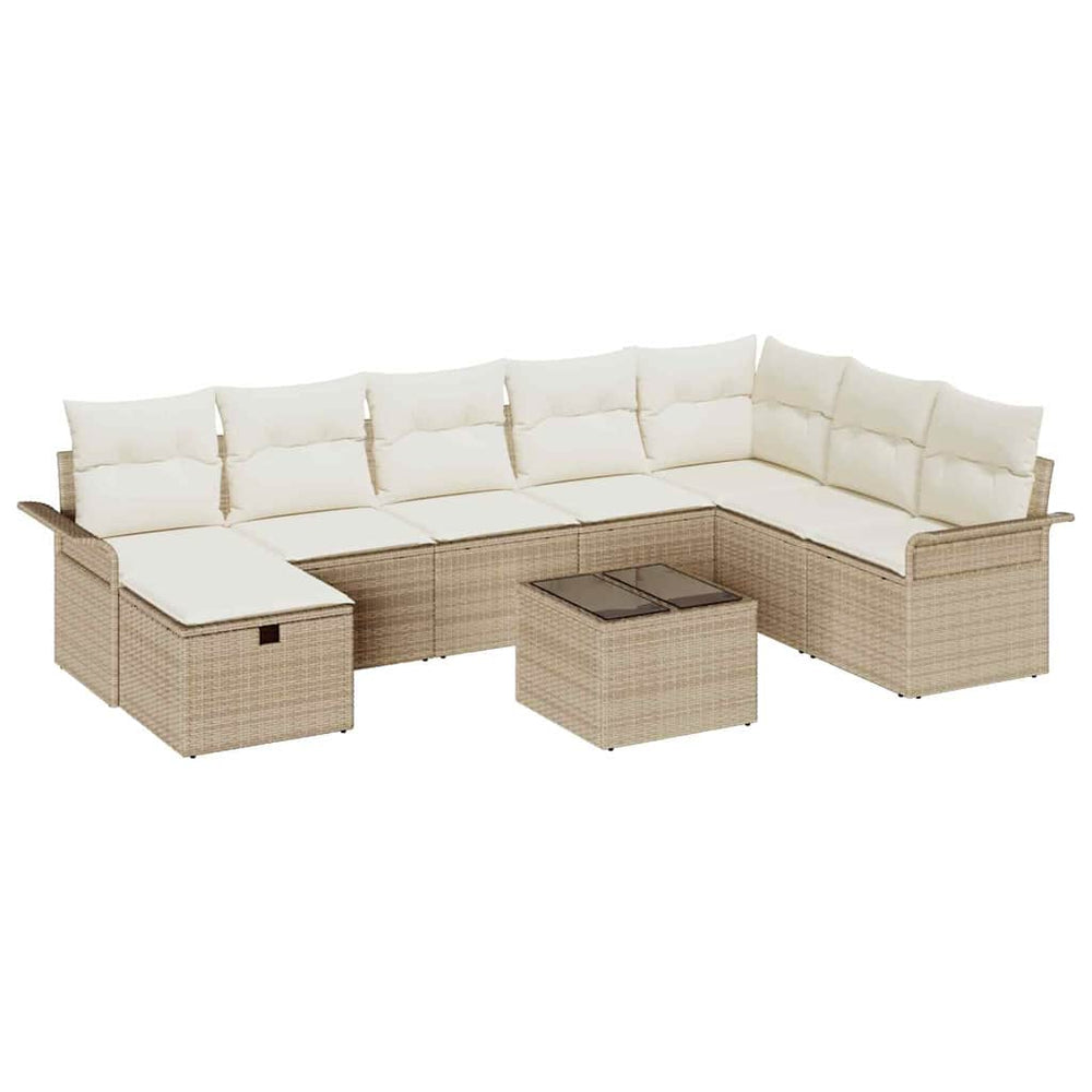 9-Piece Garden Sofa Set with Cushions Sand Poly Rattan