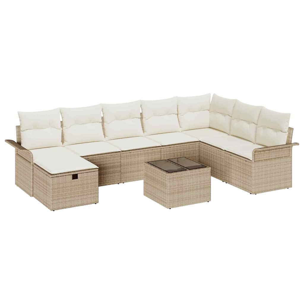 9 dalių sodo sofa rinkinys su pagalvėmis smėlio poli ratanas
