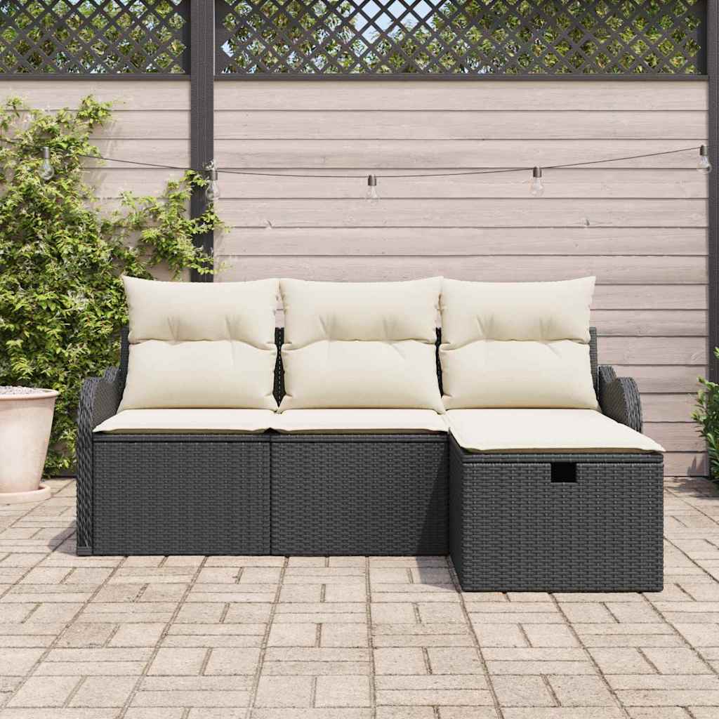Sodo Sofų Rinkinys 4 pcs Juoda ir kreminė poliratanas