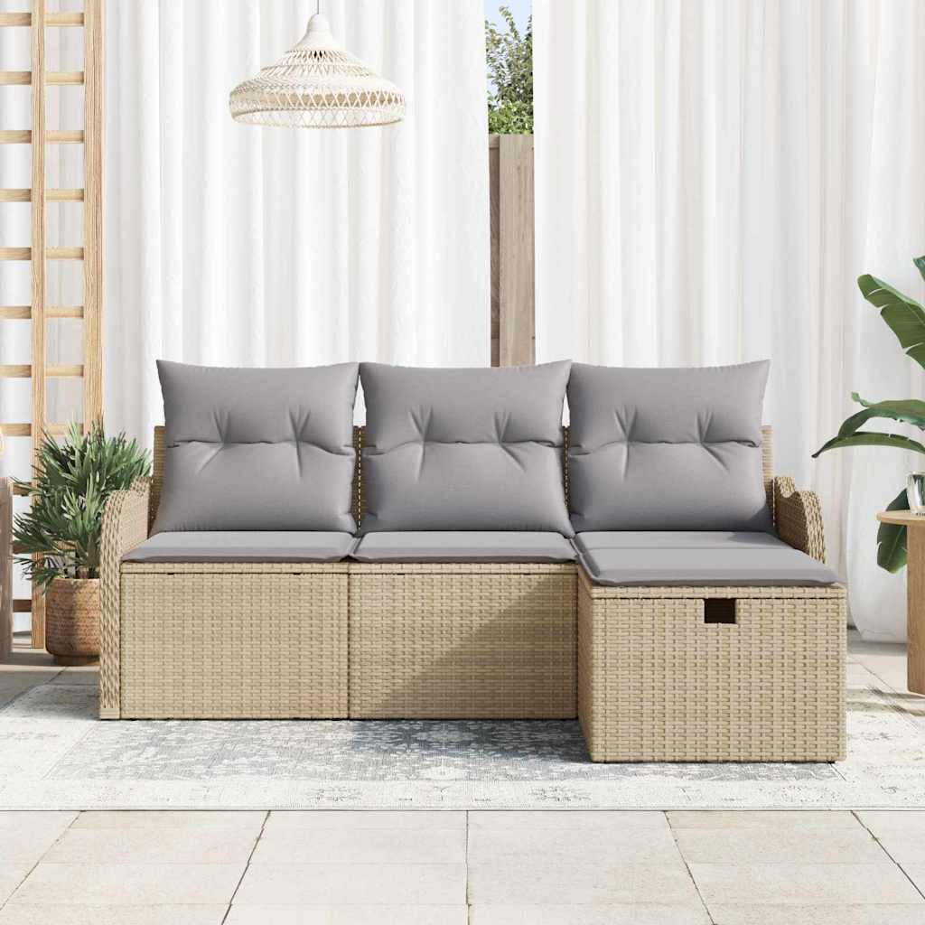 Sodo Sofų Rinkinys 4 pcs Bežinė ir šviesiai pilka poliratanas
