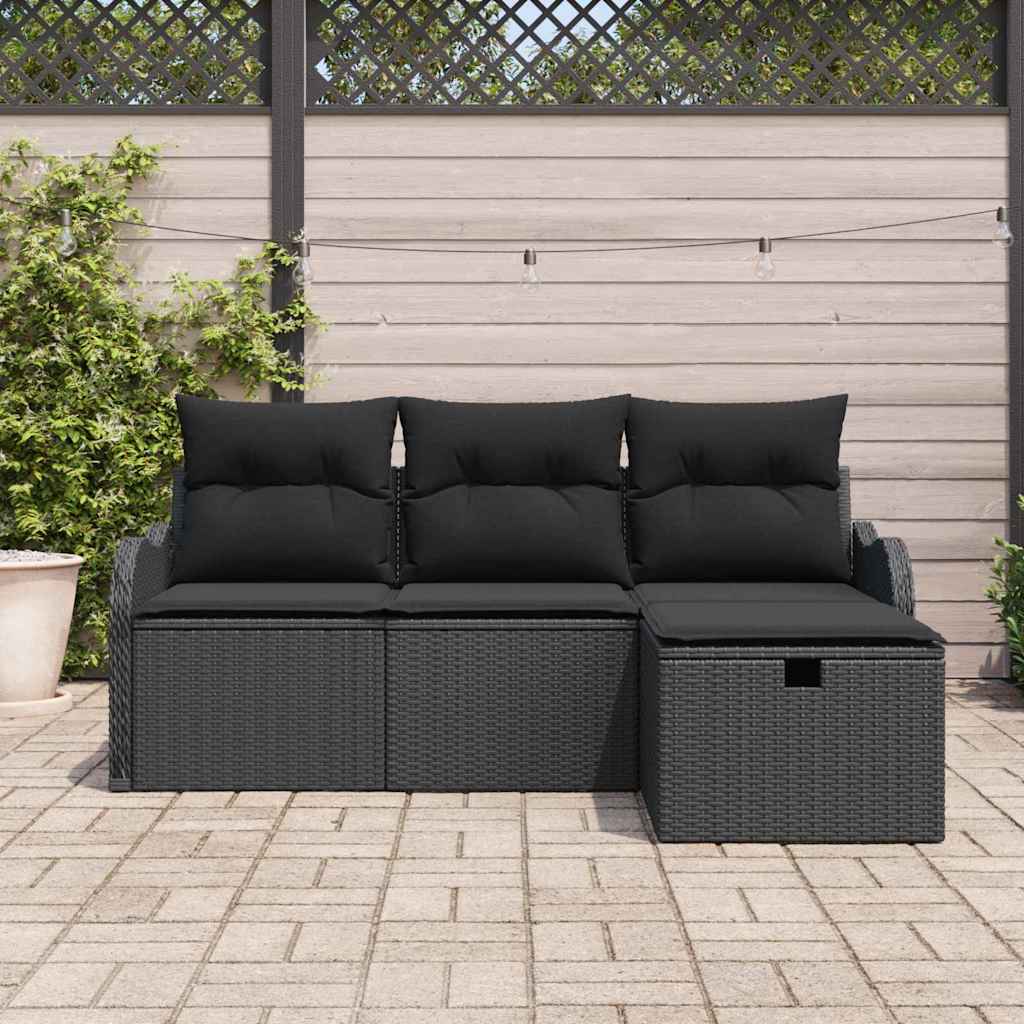Sodo Sofų Rinkinys su pagalve 4 pcs Juoda poliratanas
