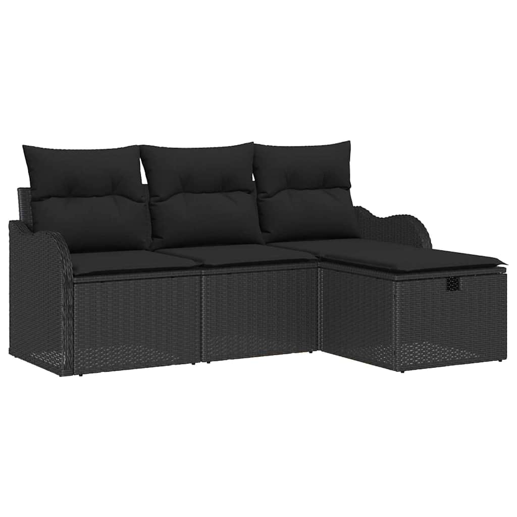 Sodo Sofų Rinkinys su pagalve 4 pcs Juoda poliratanas