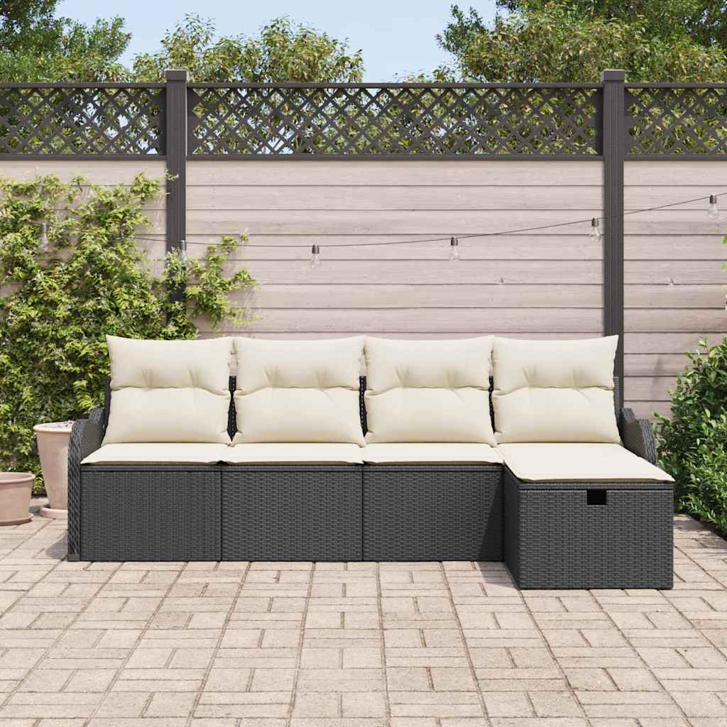 Sodo Sofų Rinkinys 5 pcs Juoda ir kreminė Poli ratanas