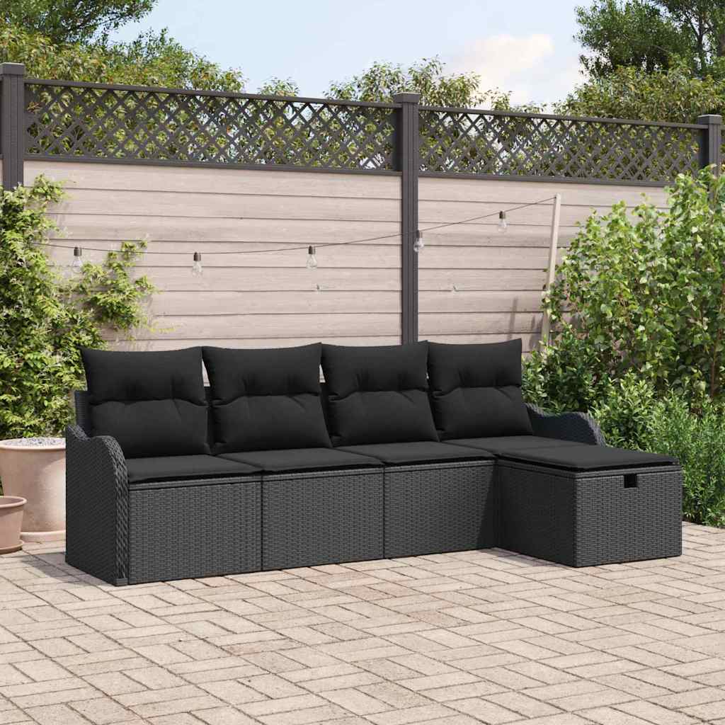 Sodo Sofų Rinkinys su pagalve 5 pcs Juoda Poli ratanas