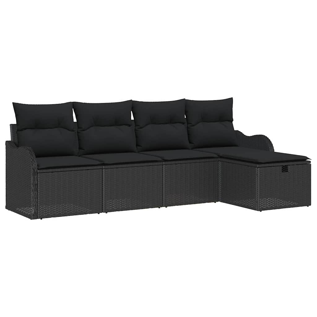 Sodo Sofų Rinkinys su pagalve 5 pcs Juoda Poli ratanas