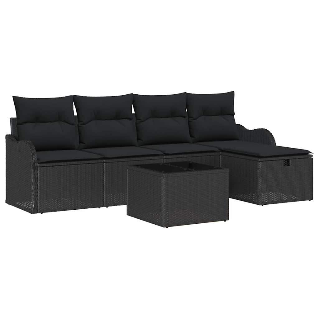 Sodo Sofų Rinkinys su pagalve 6 pcs Juoda poliratanas