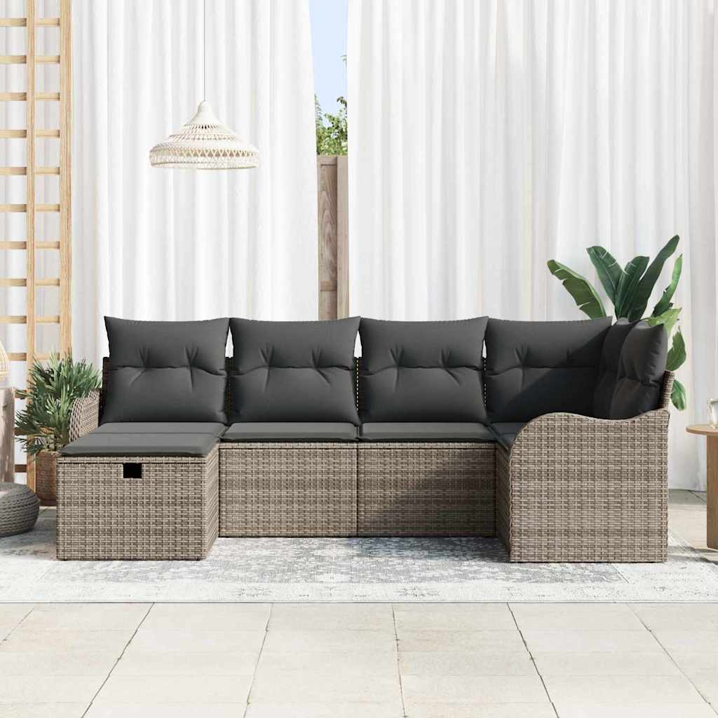 Sodo Sofų Rinkinys su pagalve 6 pcs Pilka Poli ratanas