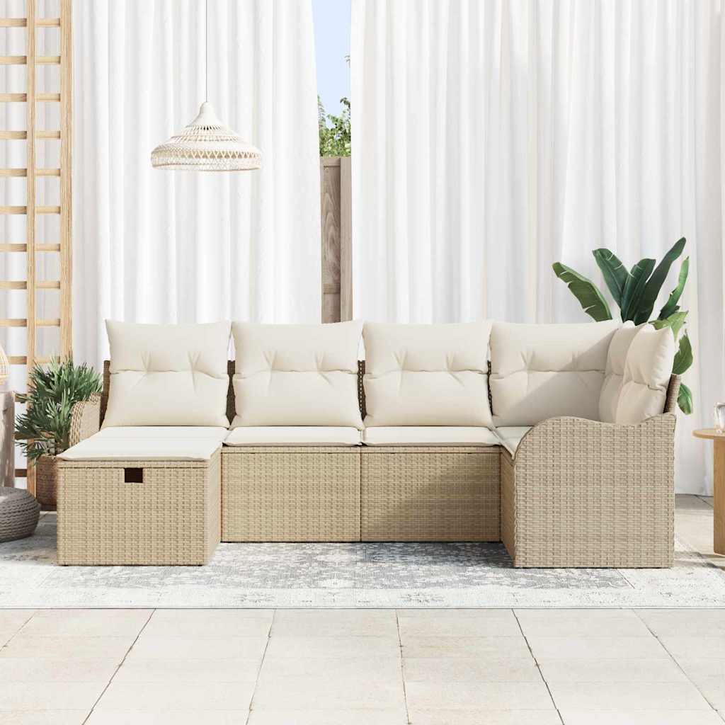 Sodo Sofų Rinkinys su pagalve 6 pcs smėlio ir kreminės spalvos