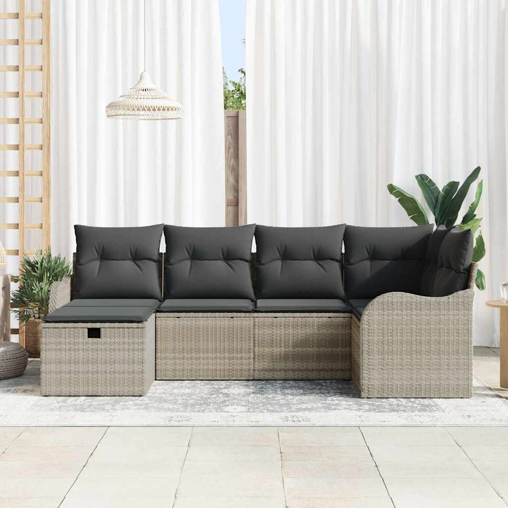 6 dalių Sodo sofa komplektas su pagalvėmis Šviesiai pilka poli ratanas