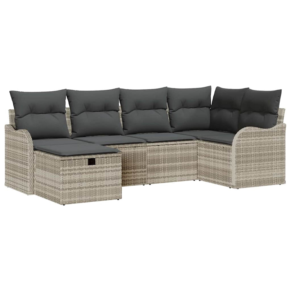 6 dalių Sodo sofa komplektas su pagalvėmis Šviesiai pilka poli ratanas