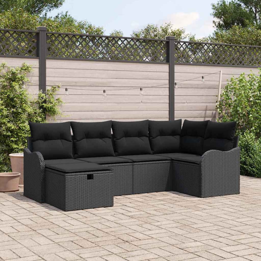Sodo Sofų Rinkinys su pagalve 6 pcs Juoda Poli ratanas