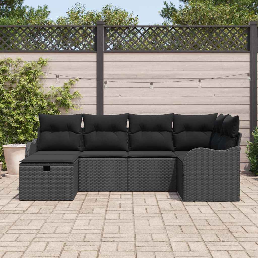 Sodo Sofų Rinkinys su pagalve 6 pcs Juoda Poli ratanas