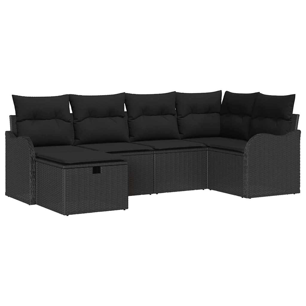 Sodo Sofų Rinkinys su pagalve 6 pcs Juoda Poli ratanas