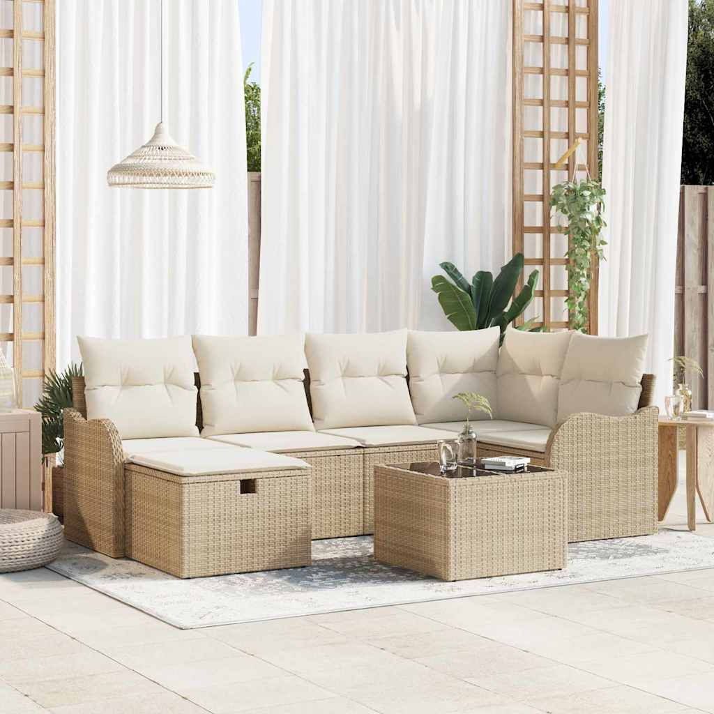 Sodo Sofų Rinkinys su pagalve 7 pcs smėlio ir kreminės spalvos