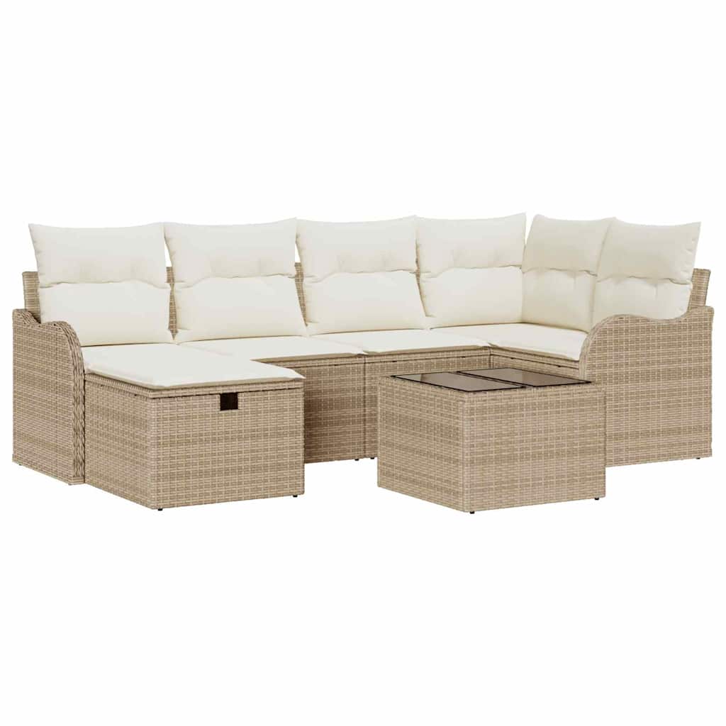 Sodo Sofų Rinkinys su pagalve 7 pcs smėlio ir kreminės spalvos