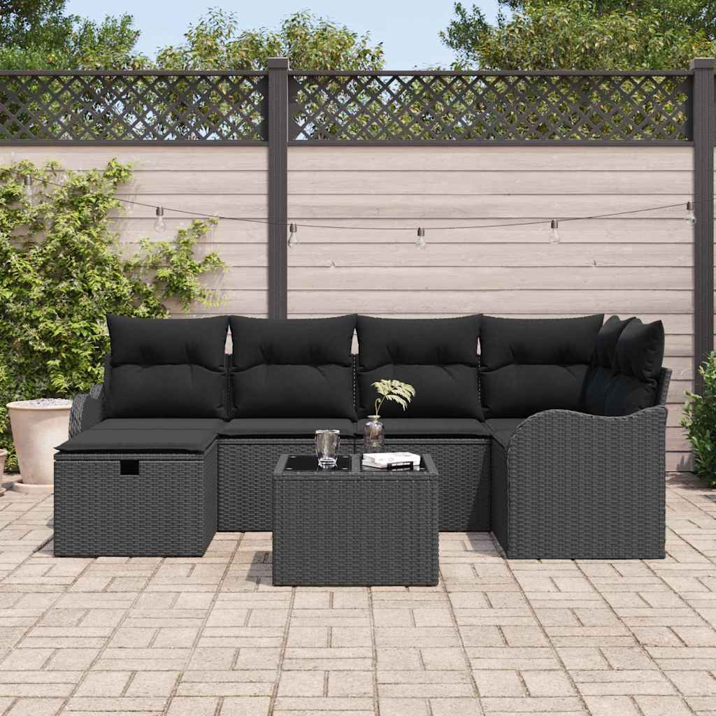 Sodo Sofų Rinkinys su pagalve 7 pcs Juoda Poli ratanas