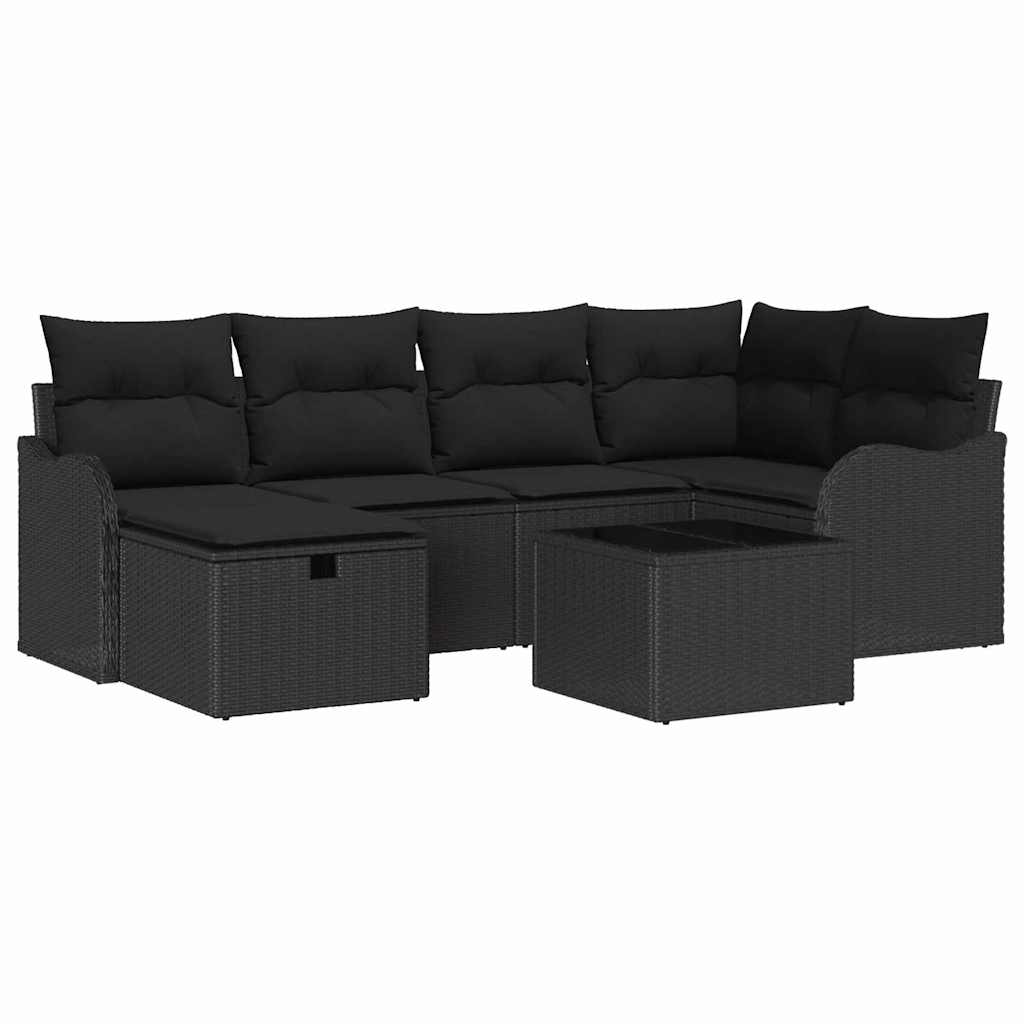 Sodo Sofų Rinkinys su pagalve 7 pcs Juoda Poli ratanas