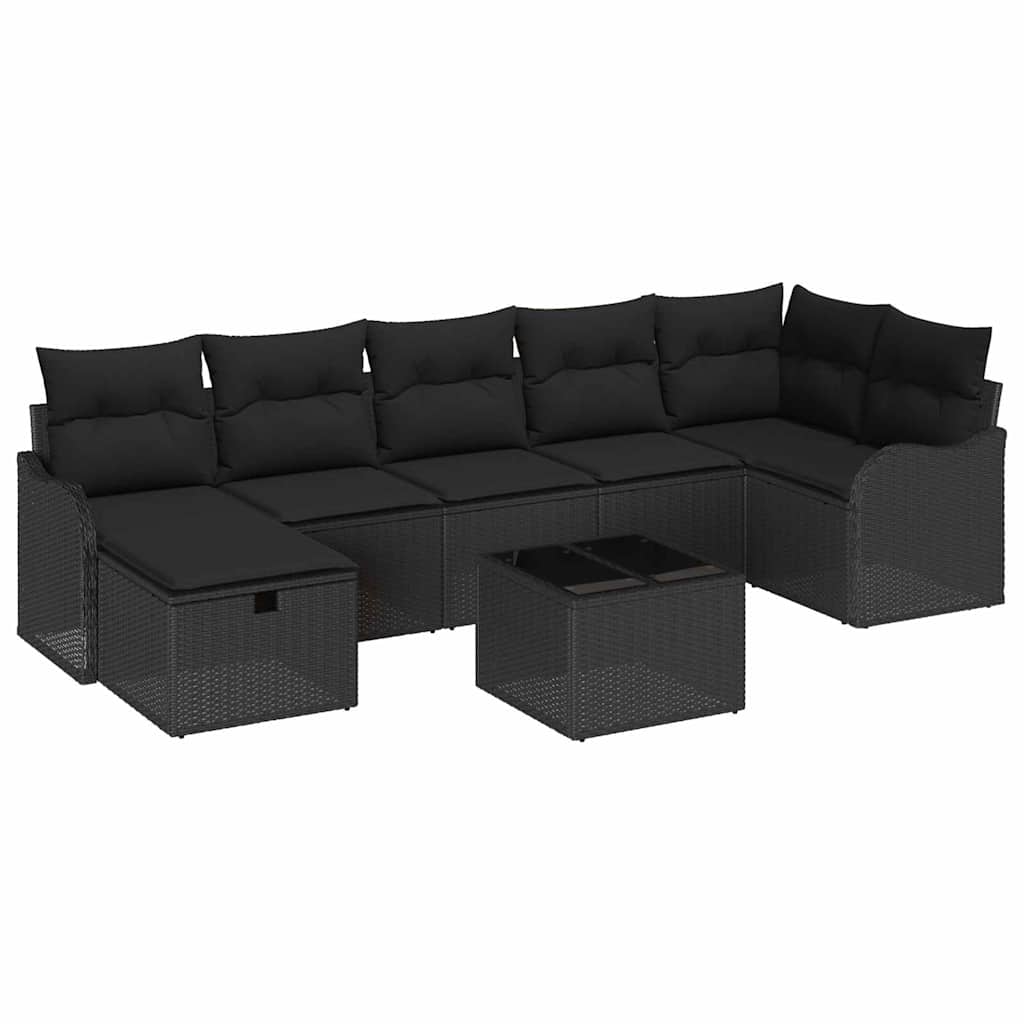 Sofos komplektas su pagalve su saugykla 8 pcs Juoda poliratanas