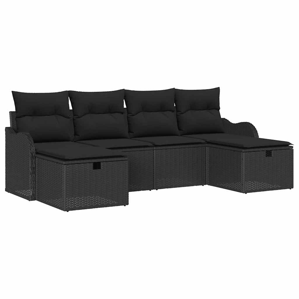 Sofos komplektas su pagalve su saugykla 6 pcs Juoda poliratanas