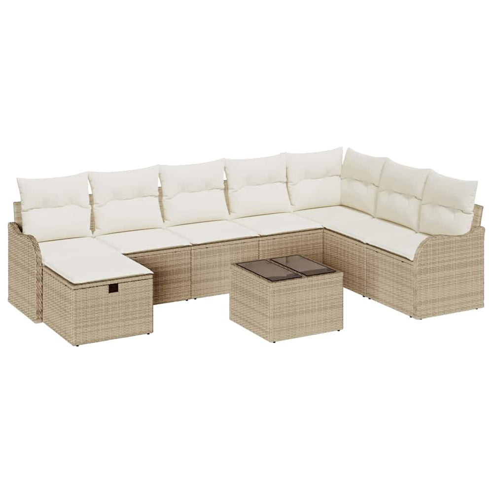 9-piece garden sofa set with cushions sand poly rattan