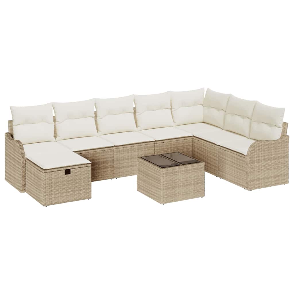 9-piece garden sofa set with cushions sand poly rattan