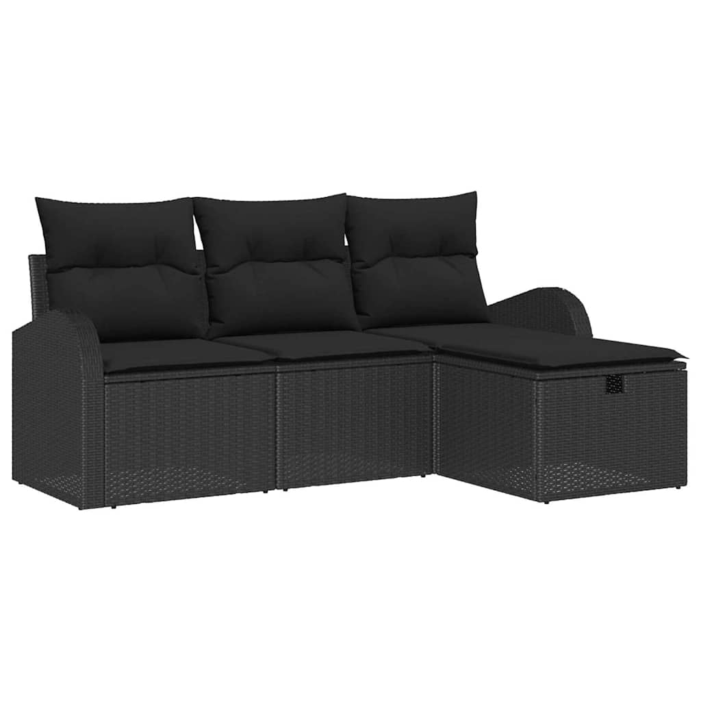 Sofos komplektas su pagalve su saugykla 4 pcs Juoda poliratanas