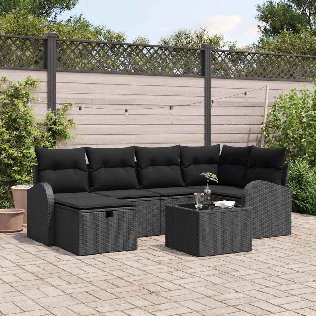 Sodo Sofų Rinkinys 7 pcs Juoda 234 x 124 x 85 cm Poli ratanas