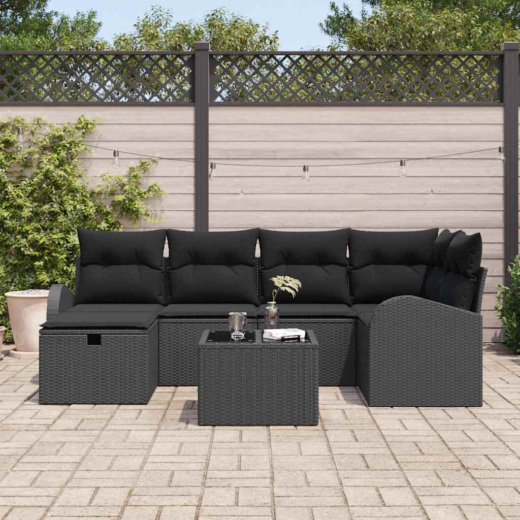 Sodo Sofų Rinkinys 7 pcs Juoda 234 x 124 x 85 cm Poli ratanas
