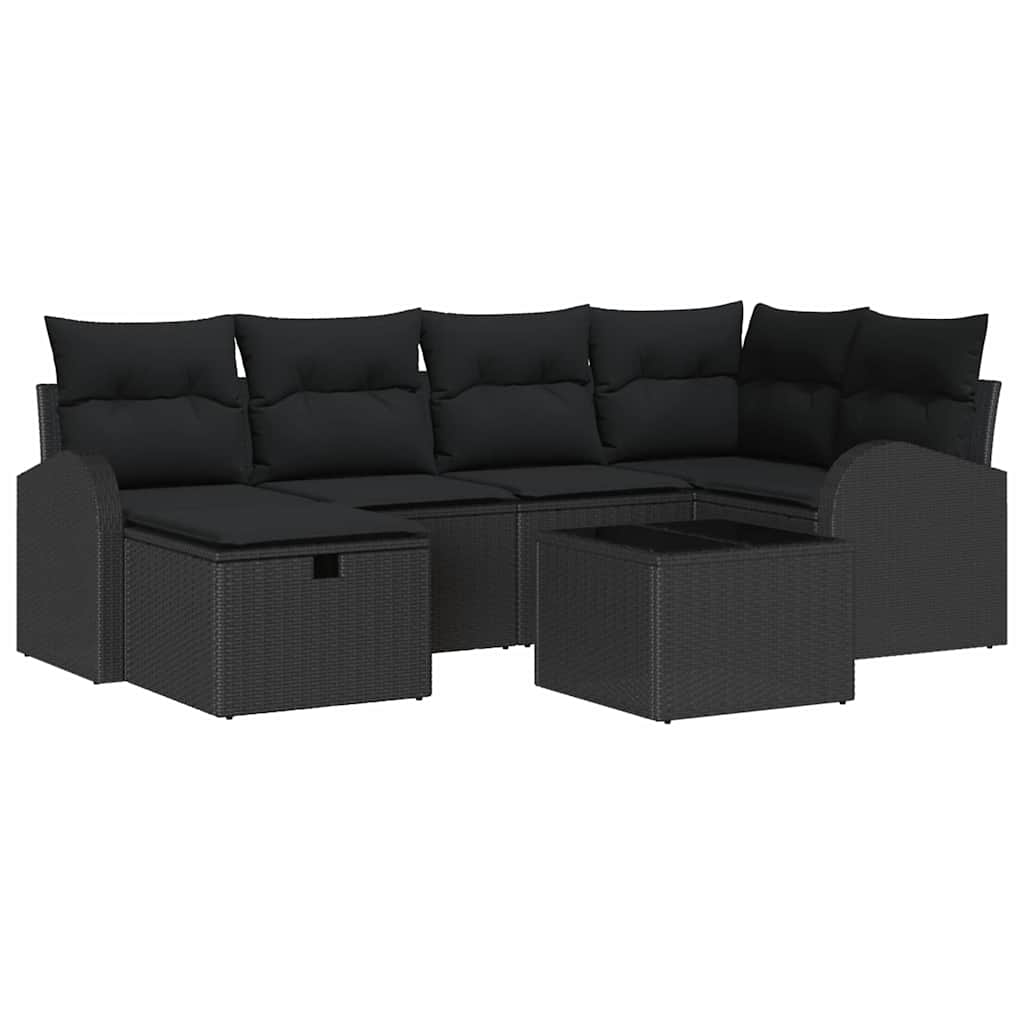 Sodo Sofų Rinkinys 7 pcs Juoda 234 x 124 x 85 cm Poli ratanas