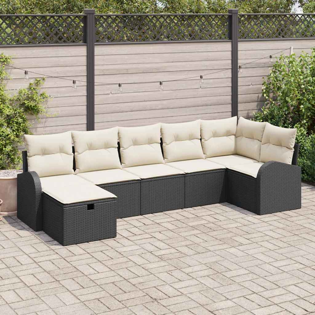 7 dalių Sodo Sofa Komplektas su Pagalvėlėmis Juodasis Poli Ratanas