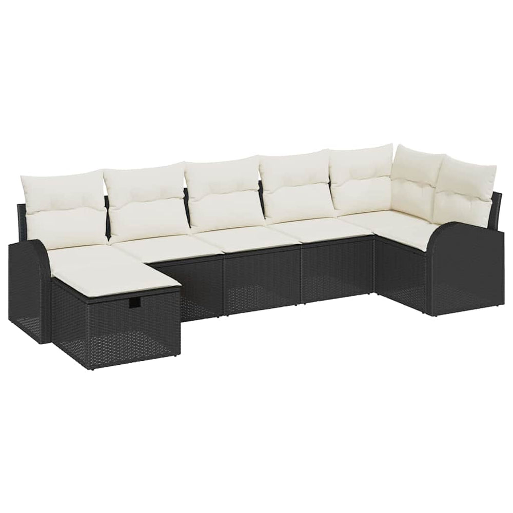 7 dalių Sodo Sofa Komplektas su Pagalvėlėmis Juodasis Poli Ratanas