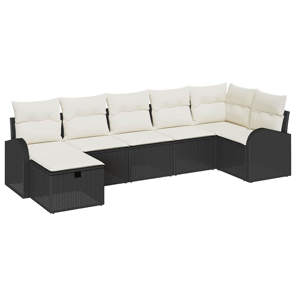 7 dalių Sodo Sofa Komplektas su Pagalvėlėmis Juodasis Poli Ratanas
